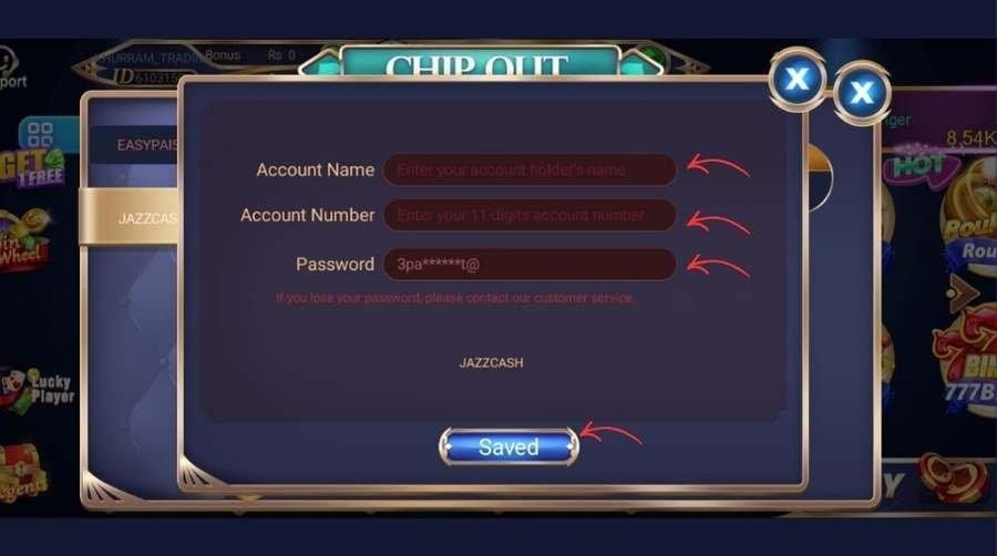 3 patti sky enter JazzCash or EasyPaisa account details for secure withdrawal